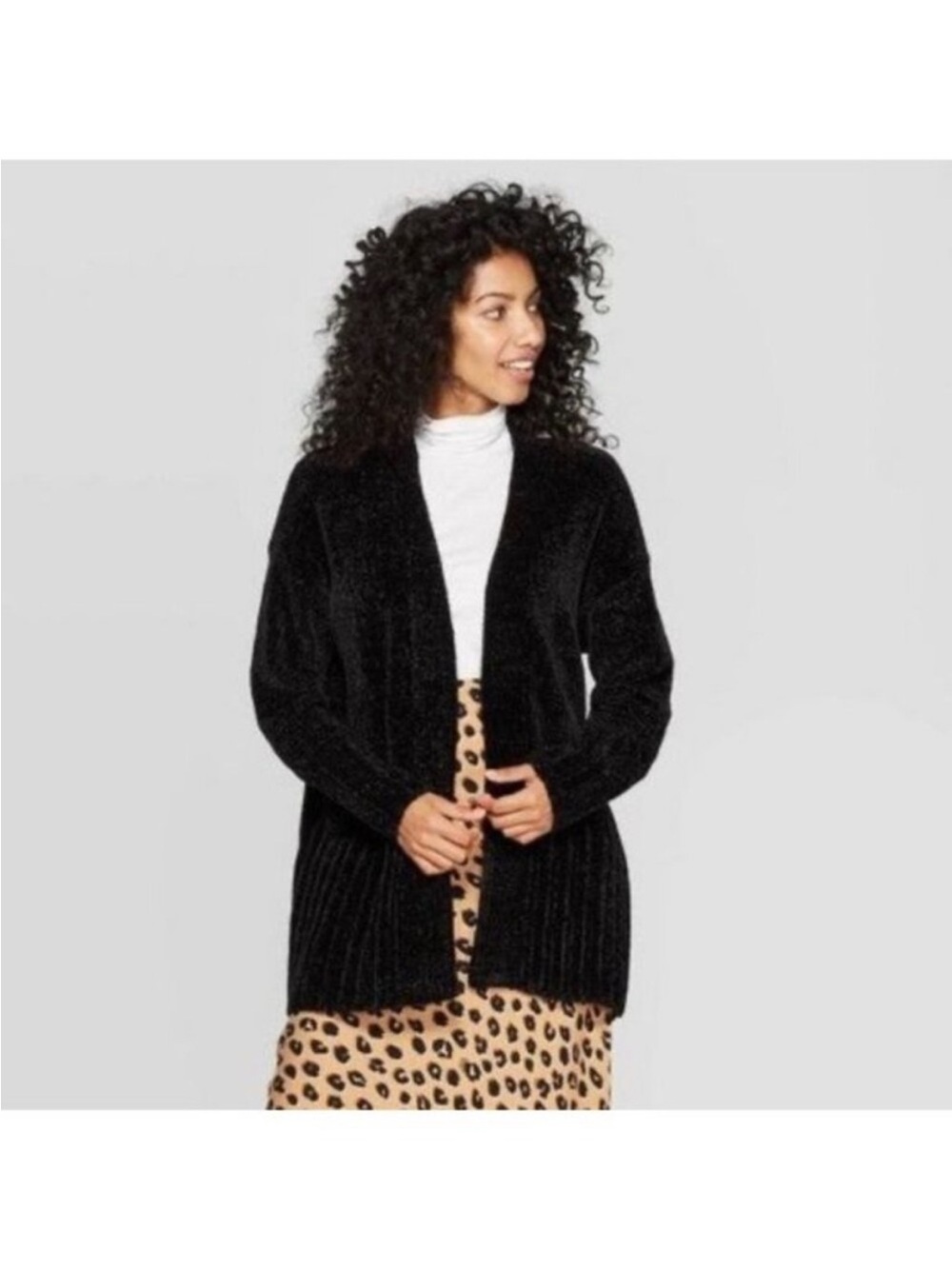 a new day Black Plush Chenille Open-Front Cardigan